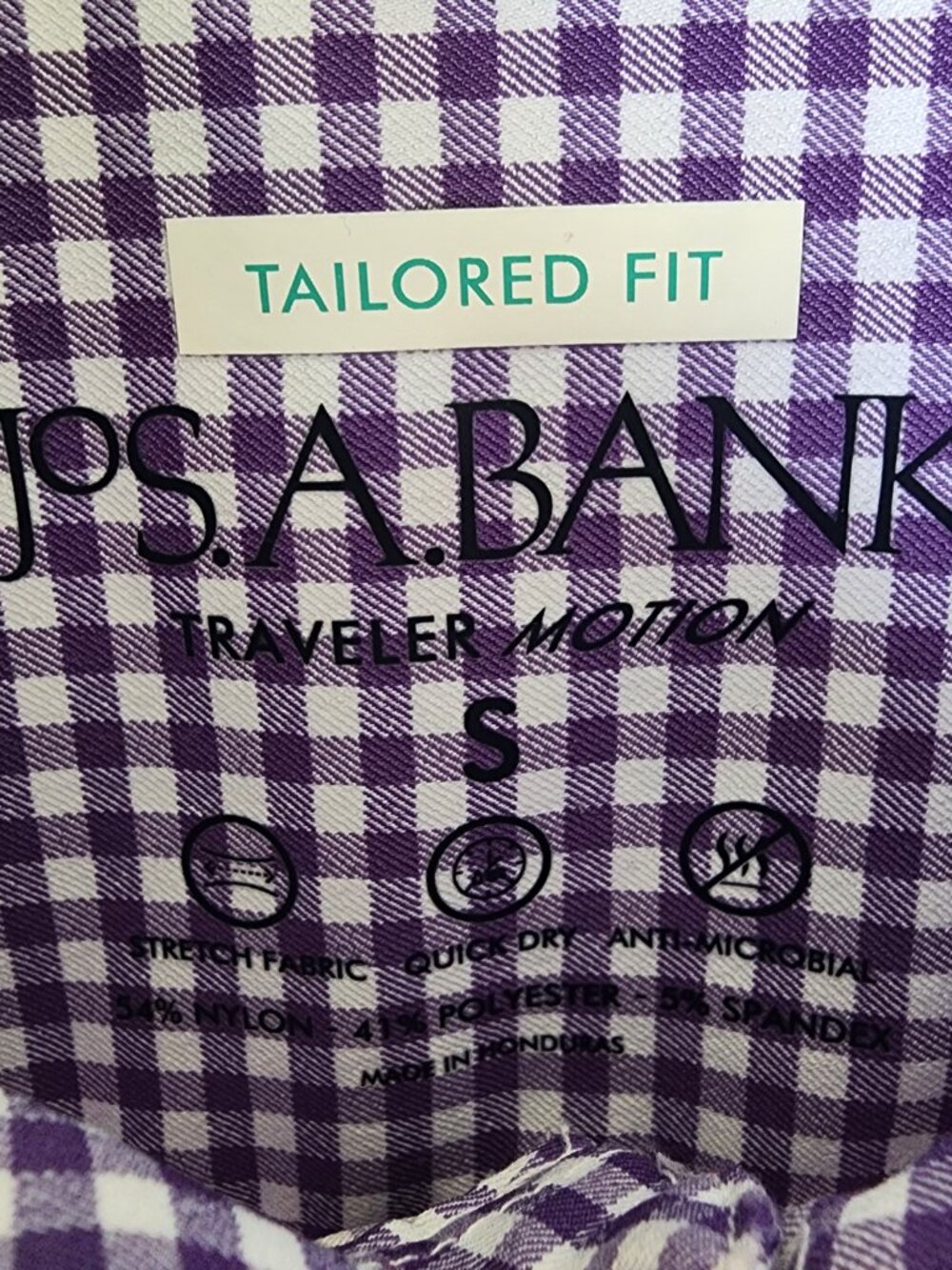 Small Purple Gingham Shirt Traveler Motion Jos A Bank Sz S Mens Check Quick Dry - Picture 5 of 17